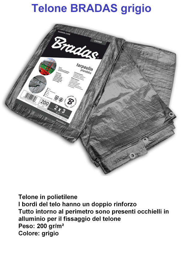 TELONE mt 4 x 5 grigio/argento 200 gr BRADAS impermeabile - Articoli per neonati ideali per dormire bene e viaggiare in tranquillità