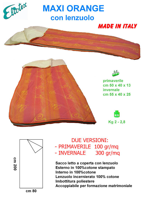 Sacco PRONTO LETTO PRATIK ELIOTEX 160 ORANGE - Articoli per neonati ideali per dormire bene e viaggiare in tranquillità