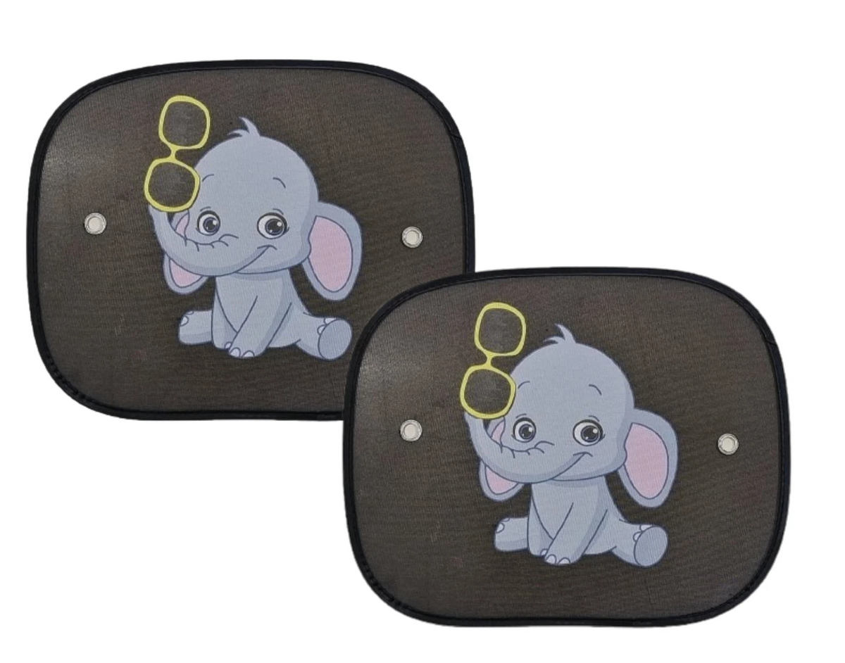 2 Tendine Parasole Per Bambini Con Ventose Auto Universali 44x36cm Elefante - Articoli per neonati ideali per dormire bene e viaggiare in tranquillità